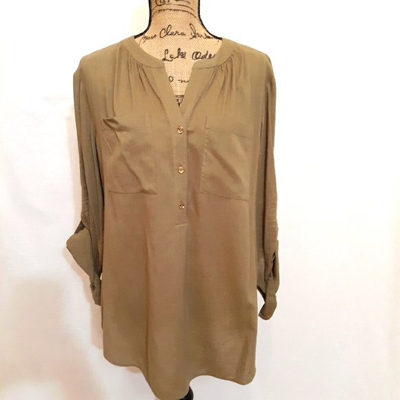 MICHAEL Michael Kors Tops - 5/$20 MICHAEL KORS OLIVE GREEN LS POPOVER, L